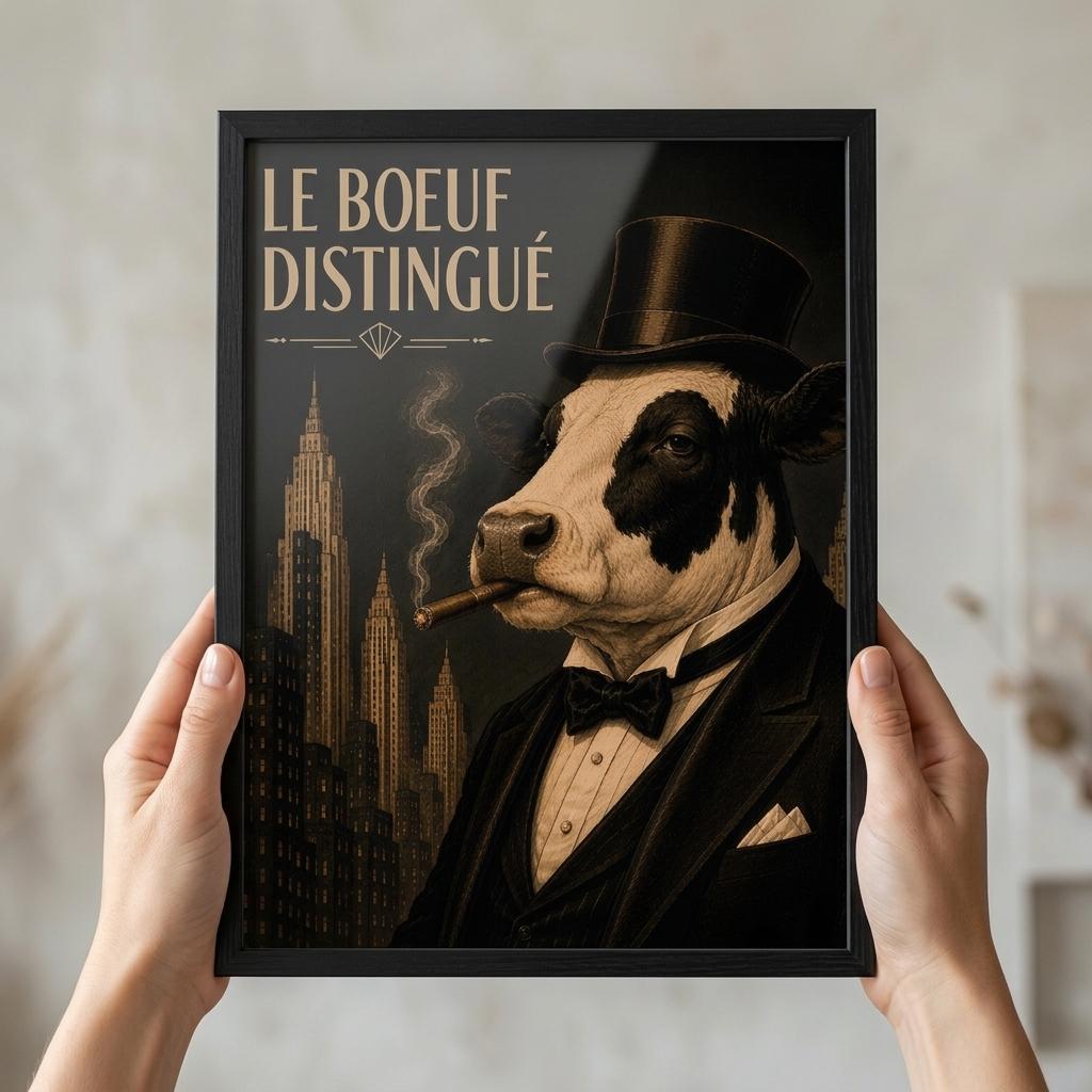Cow Smoking Framed Poster