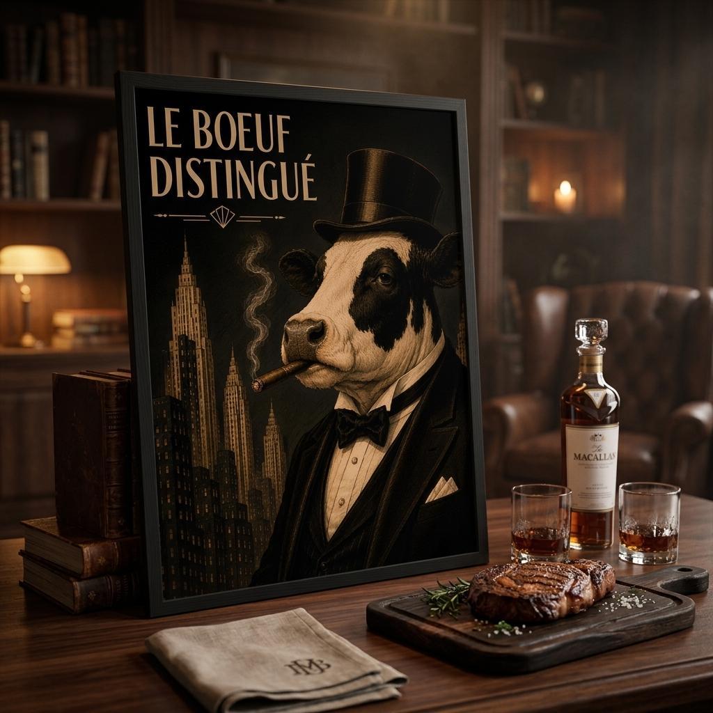 Cow Smoking Framed Poster