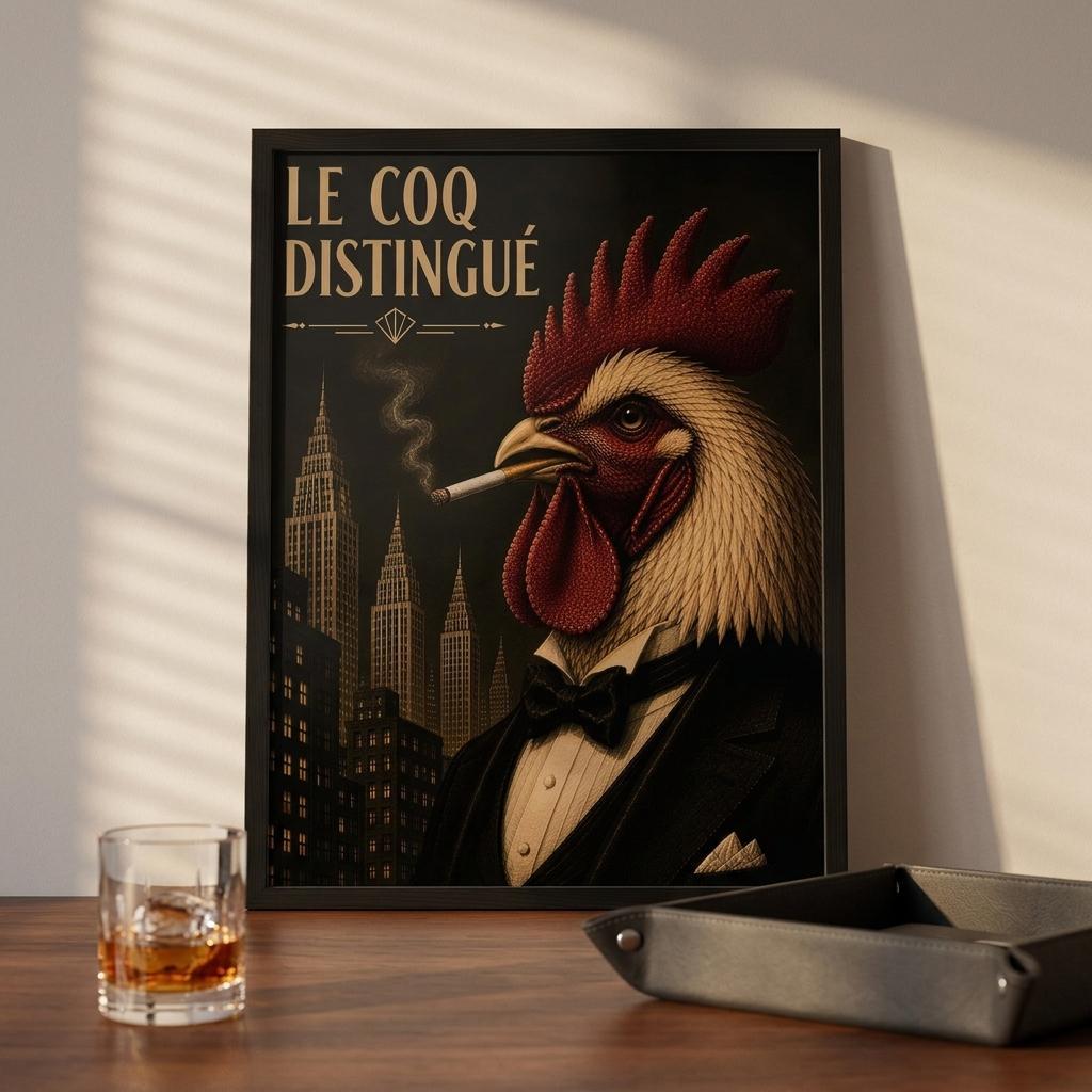 Rooster Smoking Framed Poster