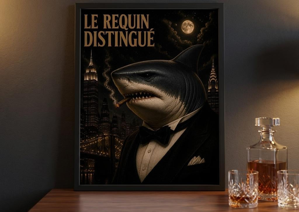 Shark Smoking Framed Poster