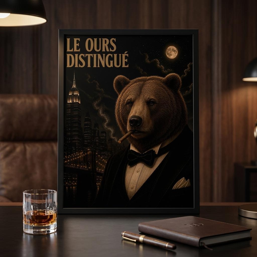 Bear Smoking Framed Poster